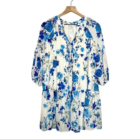 NWT YUMI KIM Tiered Ruffle Getaway Dress in Bluebird Ivory Floral Size XS - Picture 5 of 10